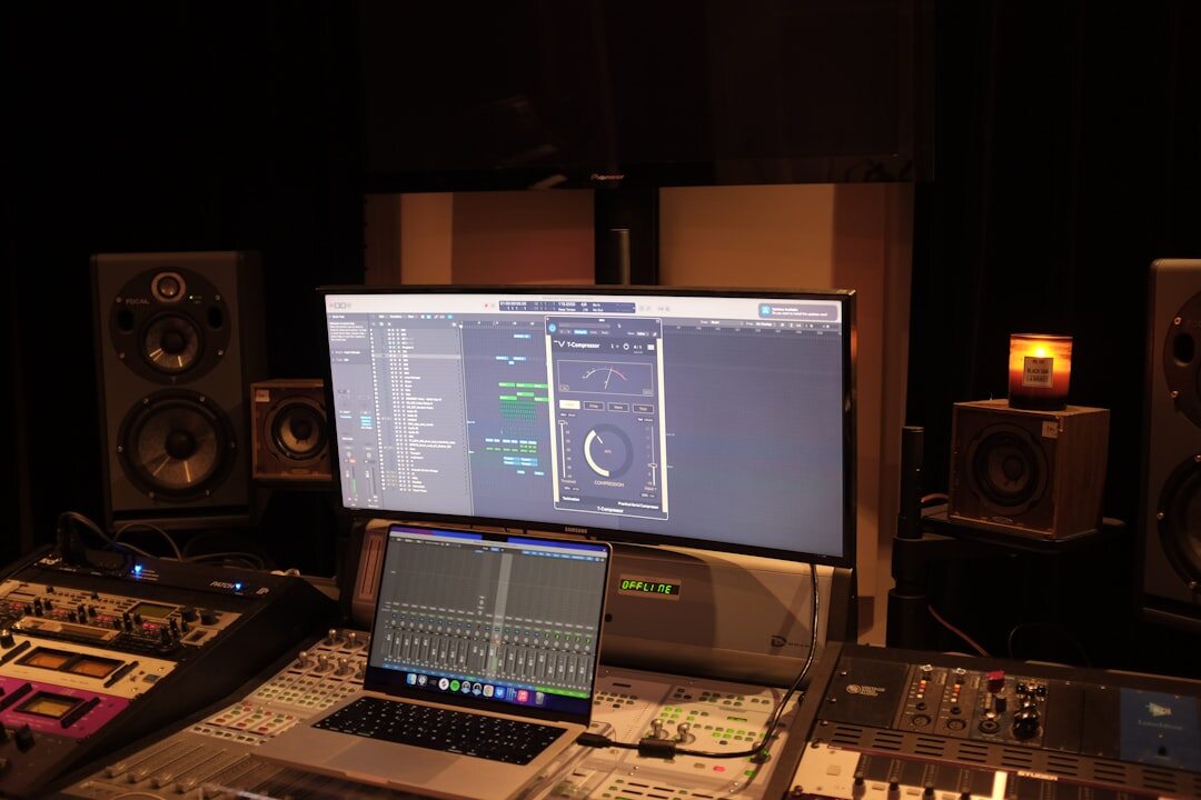 Television studio control room with monitors during a live broadcast